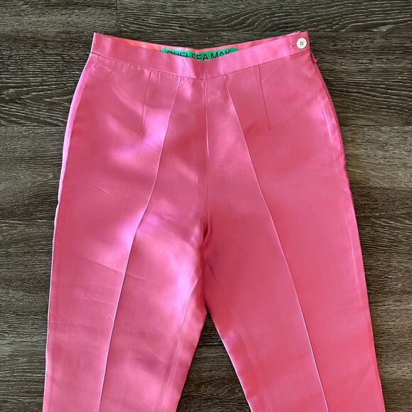 Chelsea Mak Joan Pant Hot Pink 100% Silk Trousers Small High Waist Straight Leg - Picture 4 of 16